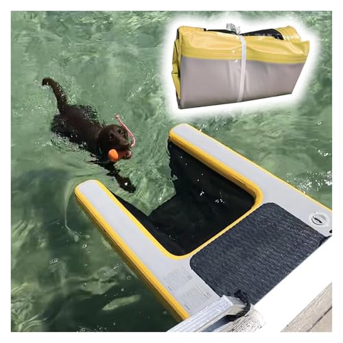 Portable Dog Pool Ramp for Beach/Boats/Docks, Inflatable Large Dog Ramp for Pontoon Boat in Water for Dogs Up to 132 Pounds, PVC Puncture-Resistant Surface, with Manual Air Inflation Pump(Yellow)