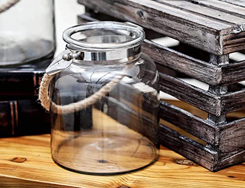 DECENT GLASS Elegant Clear Round Shape Glass Lantern With Jute Handle (Clear, Small)