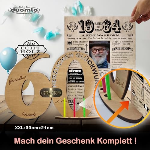 DUOMIO 1966-6 Felder PERSONALISIERBAR! zum 60. Geburtstag Mann & 60. Geburtstag Frau - Ausdruck auf 400g/m² Premium Papier - Geschenke zum 60. Geburtstag & Deko - Back in Year