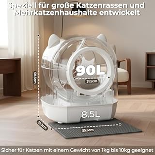 Devoko litiere Chat autonettoyante Automatique, 90L Bac à Litter Automatic Amélioré, bac litiere pour Chat XXL au Design Adorable.Anti-Odeur Longue durée contrôle APP et capteurs de sécurité Inclus