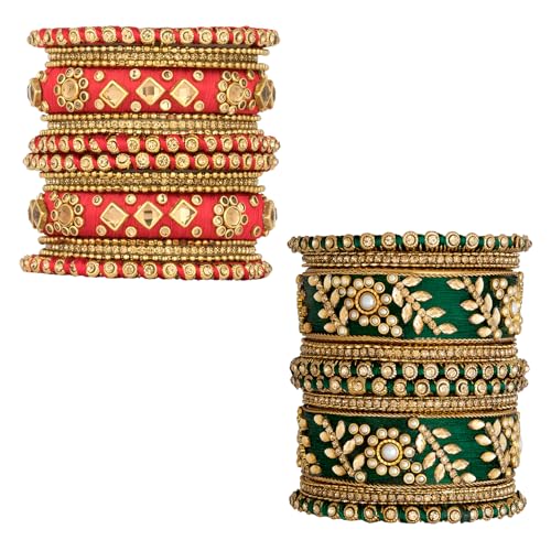 Image of Peora Silk Thread Kundan & Stone Studded Chuda Bangles Set Gift for Women