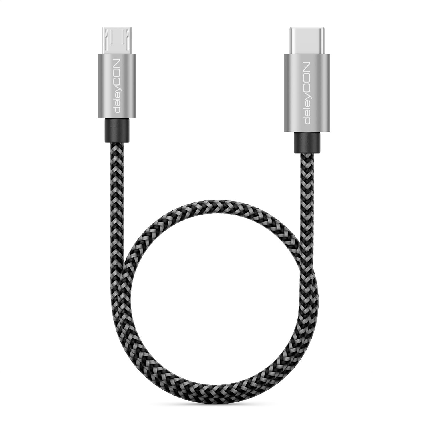 deleyCON 0,30m USB C a Micro USB Cavo Adattatore 30cm Corto - Cavo di Ricarica e Cavo Dati in Entrambe le Direzioni - Compatibile con Telefoni Cellulari Smartphone Tablet Caricabatterie ecc. - Nero