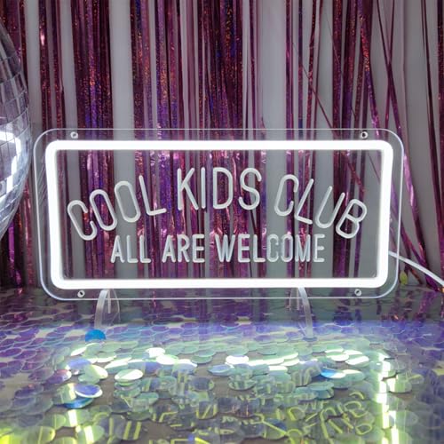 Image of Cool Kids Club Neon Signs for Wall Decor, Cool Kids Club All Are Welcome Neon Sign LED Light Signs Bedroom Decorations for Party Club Bedroom Decoration, 13.3 inch x 6.3 inch