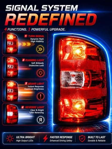 Image of Tail Lights Assembly Right Passenger Fit 07-13 Chevy Silverado 1500 2007 2008 2009 2010 2011 2012 2013 2014 Chevrolet 2500 3500 HD 2500HD 3500HD Rear Brake Back Taillight Cover Lens 25958482