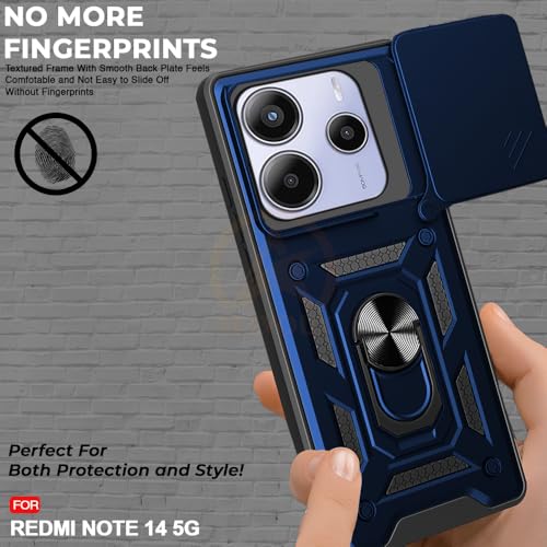 Image of Armor Bumper Back Cover Case for REDMI Note 14 5G | Rotating Camera Cover, Ring Holder & Kickstand | Heavy Duty & 360 Degree Protection REDMI Note 14 5G Back Cover (Blue)