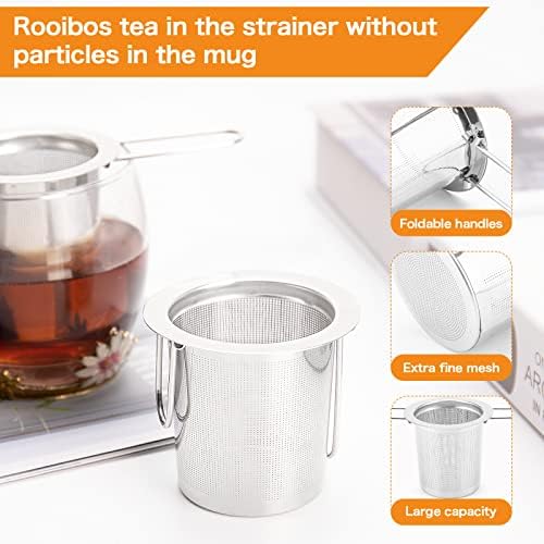 2Pack Tea Strainer, Stainless Steel Tea Infuser Basket Sitting in Mugs, Evmliy Tea Infusers for Loose Tea, Fine Mesh Tea Diffuser Long-Handled Tea Strainers Filters, Tea Steeper for Leaf (2Pack) - Thumbnail 4