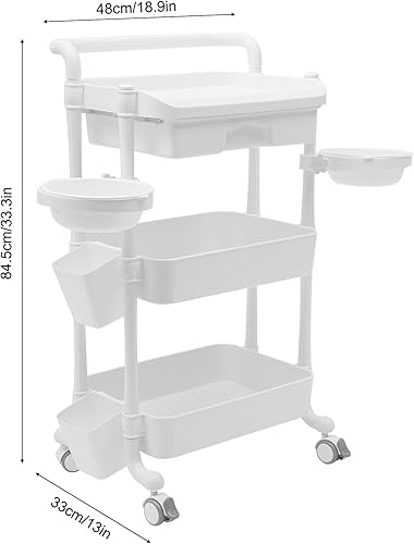 Miniatura 3 de Carrito con ruedas para salón de belleza, carrito de 3 niveles con ruedas y mango giratorio de 360, carrito de salón multiusos, carrito de belleza,