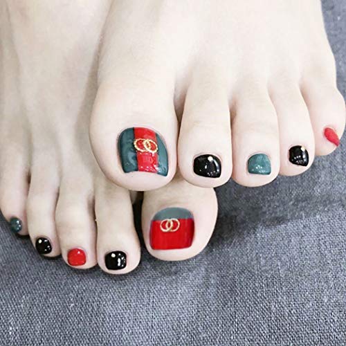 Woeoe Glossy Short Press on Toenails Red Acrylic Fake Toenails Full Cover Artificial False Toenails for Women and Girls (Pack of 24)