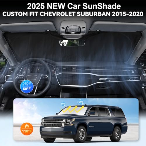 Image of Windshield Sunshade for Chevrolet Suburban 2015-2018 2019 2020 Sun Visor | Custom Fit Chevy Suburban Accessories Foldable Front Window Shield Windshield Cover Sun Protector