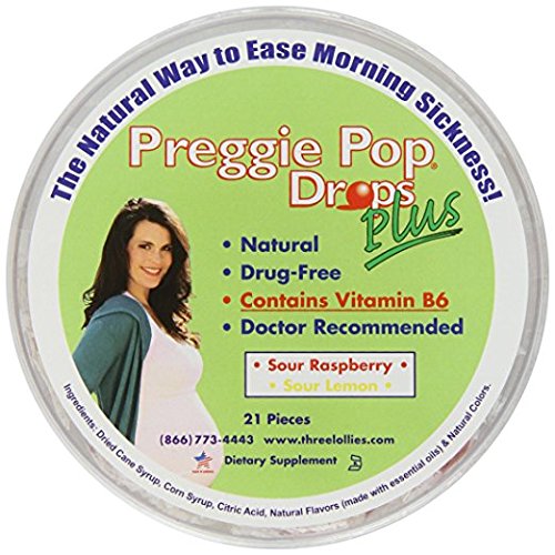 Three Lollies Preggie Pop Drops Plus with B6 Capsules, Sour Raspberry/Lemon (Pack of 2)