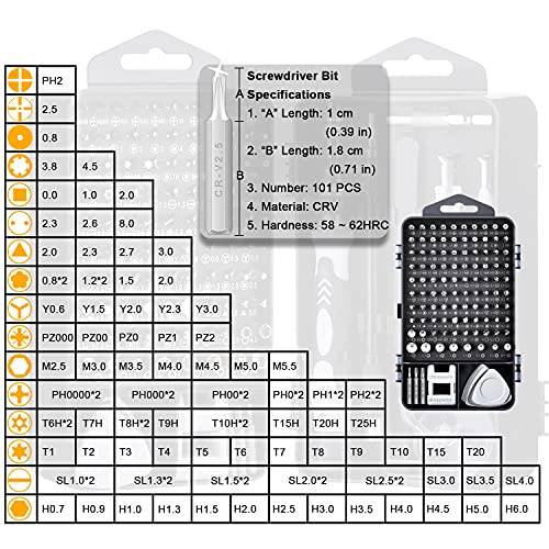 122 in 1 Precision Computer Screwdriver Set, Professional Magnetic Repair Kit, with 101 Small Bit and Pry Tool, Suitable for iPhone, Cell Phone, Laptop, PC, MacBook, PS4, Xbox Cleaning and Repair