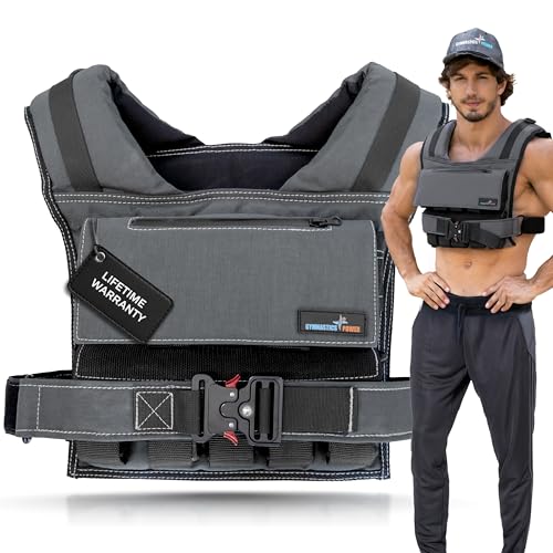 Gymnastics Power - Chaleco con peso, 2,7 kg, 3,6 kg, 4,5 kg, 6,8 kg, 11,3 kg, 15,8 kg, 20,4 kg y 27,2 kg, pesas de hierro extraíbles, hombres, mujeres, calistenia, deporte,20,4 kg, gris espacial