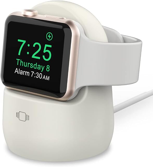 AHASTYLE iWatch Charger Stand Silicone Dock Holder for Apple Watch Series 8/Ultra/SE2 (2022)/7/6/SE/5/4/3/2/1 (49/45/44/42/41/40/38mm) Supports Nightstand ModeAdapters NOT Included(Starlight)