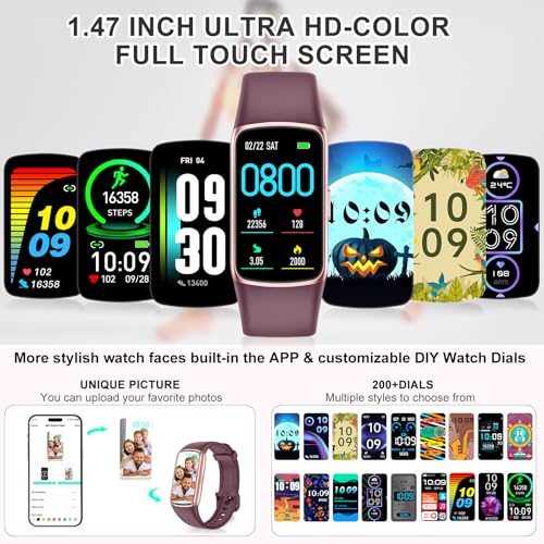 Image of Fitness Tracker, Activity Trackers with 24 /7 Heart Rate Blood Oxygen Sleep Monitor, Smart Watches with 123 Sports Modes, 1.47'' HD Screen Fitness Watch, Calorie Pedometer for Women Men