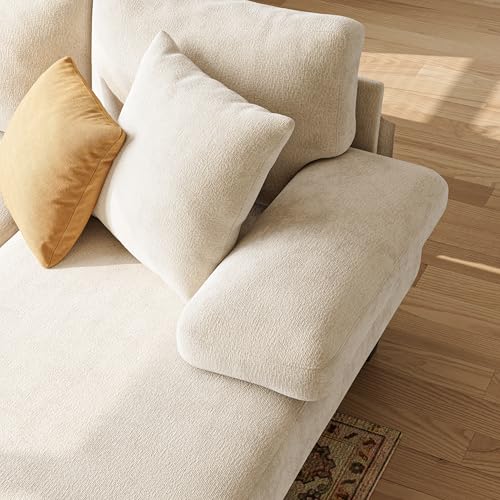 Image of Txtin's Sleeper Sofa with Pull Out Couch Bed | 112 Inch Couches for Living Room | U-Shaped Convertible Sofa Bed | Chenille Warm White