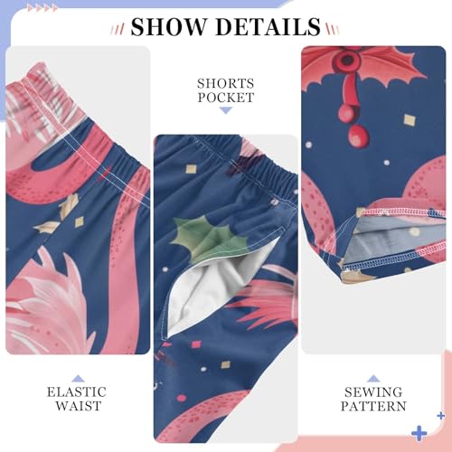 Flamingo Xmas Floral Boys Long Pants Soft Trousers Elastic Waist Kids Lounge Bottoms with Pockets S-XL4