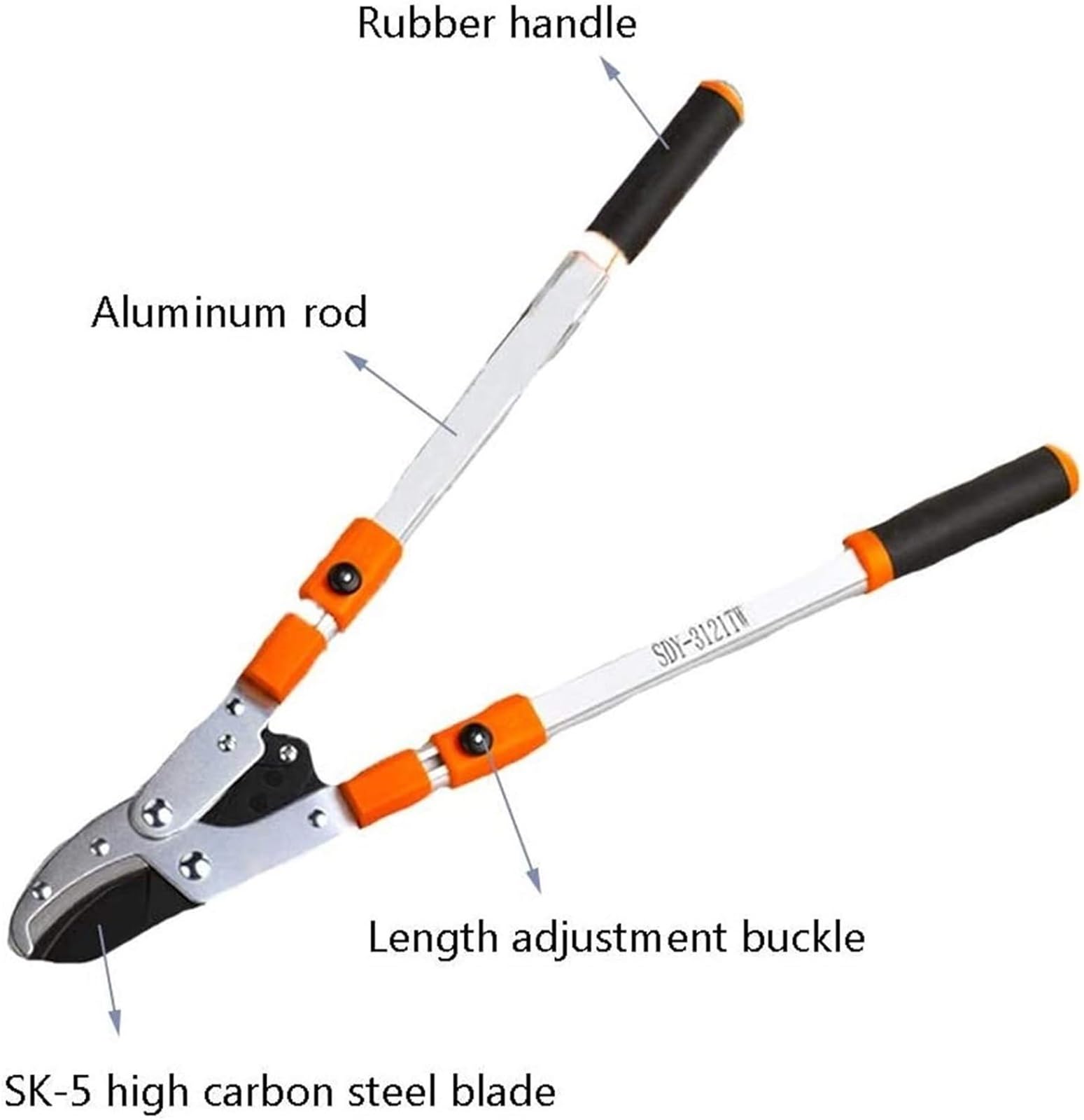 Cesoie telescopiche for rami spessi, utensili da potatura antiscivolo, lama in acciaio ad alto tenore di carbonio SK-5, impugnatura in gomma e lega di alluminio
