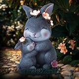 XENTUMI Easter Decorations Easter Bunny Rabbit Birthday Gifts for Mom Women Garden Décor Solar Statues for Outdoor Outside Sculptures Front Lawn Yard Ornaments Mothers Day Christmas