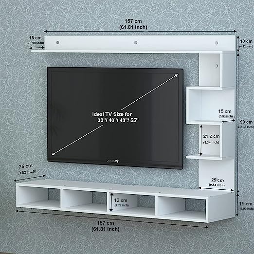 Image of Anikaa Casey Engineered Wood Wall Mount TV Unit /TV Cabinet /TV Entertainment Unit - Ideal for Upto 55 inch (D.I.Y) (White)