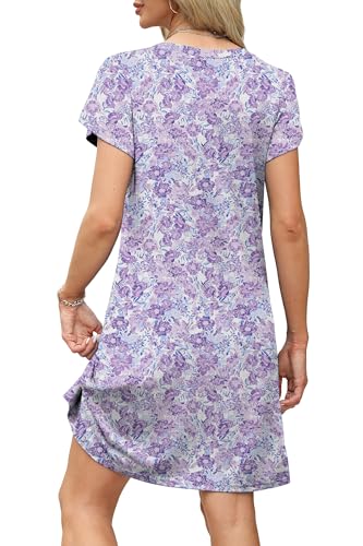 Image of OFEEFAN Womens Summer Dresses 2026 Tulip Petal Short Sleeve V Neck Loose Swing Sundresses with Pockets Plain /Print