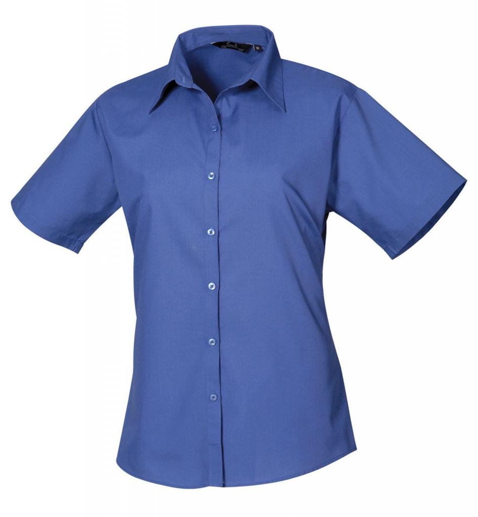 Premier Women's poplin Short Sleeve Blouse, Ladies Plain Work Shirt-Royal-Size 24