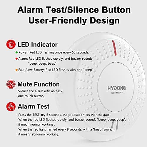 Smoke Alarm 10 Year Battery Operated Photoelectric Smoke Detector Fire Alarms for Home with LED Indicator and Silence Button, Conforms to EN14604 Standard, AJ-763, 1 PACK