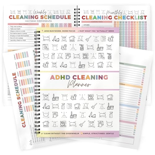 Vinspire ADHD Cleaning Planner - Fully Reusable Planners with Laminated Pages Cleaning Schedule and Checklist with Daily Weekly Monthly Emergency Plans ADHD Cleaning Planners for Adults Women Cleaning Planner for Adults