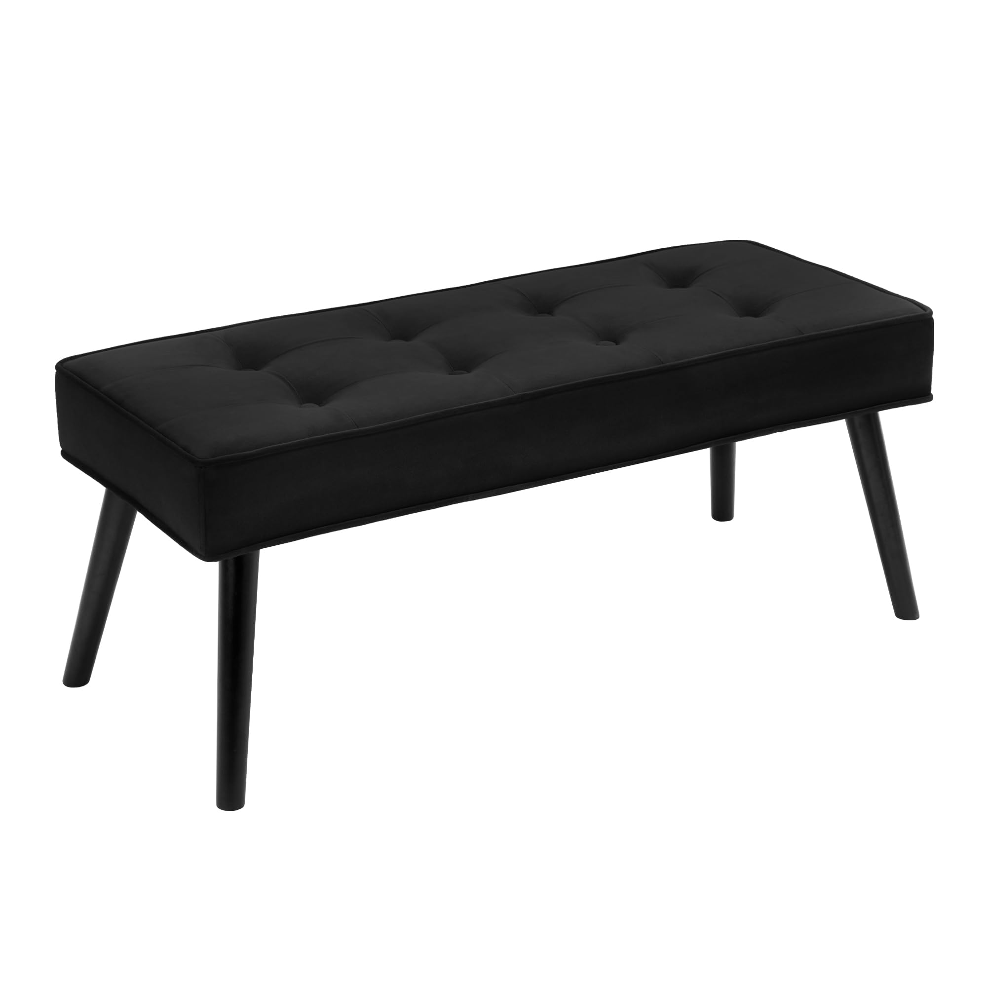 LOULENS Entryway Bench, Modern Ottoman End of Bed Bench with Wood Legs, Upholstered Benches for Bedroom, Living Room, Entryway, Hallway, Velvet, Black