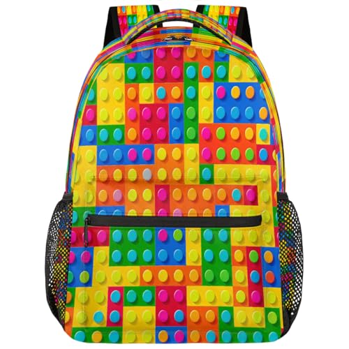 Mochila escolar de bloques coloridos y ligera para portatiles de 15.6 pulgadas