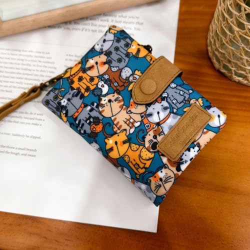 Card Holder PU Capacity Zipper Hasp Short Wallet Cute PU Money Bag Women (Cat)