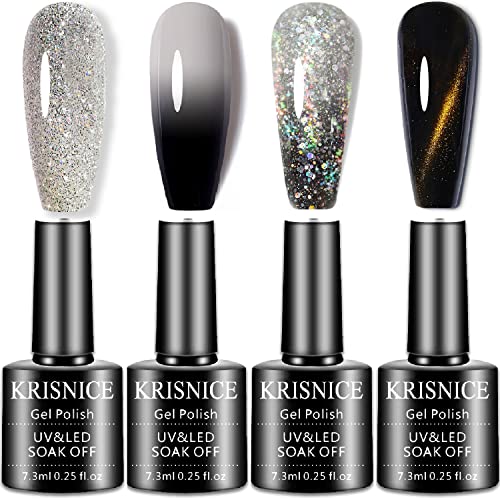 KRISNICE Smalto Semipermanente Per Unghie Kit Nera Bianca Gel Termico