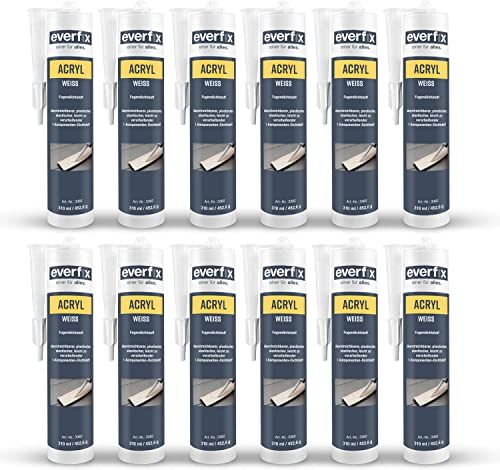 EVERFIX Acryl weiss (310 ml 12 Stück) Acryldichtstoff Maleracryl Strukturacryl Abdichtmasse Fugendichtmasse zum abdichten ausbessern und versiegeln überstreichbar