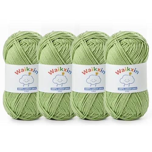Image of Cotton Yarn for Crocheting - 524.9yds / 7.05oz Baby Yarn for Crocheting Soft - 100% Milk Cotton Yarn 5 Ply Crochet Amigurumi Yarn for Crafts&Puzzle /Socks /Hats(4 Avocado Green)