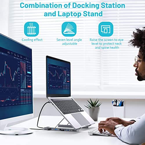 2 In 1 Usb C Laptop Docking Station Stand,12 In 1 Usb C Hub With 4K Hdmi 4K Dp 1080P Vga(Expand/Mirroring Mode),1000M Lan 5Gbps 4*Usb3.0 Sd 100W Pd3.0(Hot Swap) For Mac Dell Hp Surface Lenovo Asus #TOP2