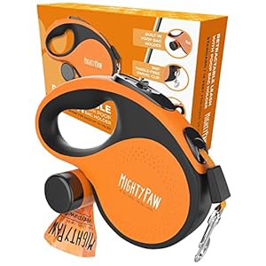 Mighty Paw Retractable Leash with Built-in Poop Bag Holder | 16′ Long Retractable Dog Leash for Small Dogs, Medium Breeds & Large Pets. Dog Leash Retractable Tape for Quick Control. Poop Bags Included