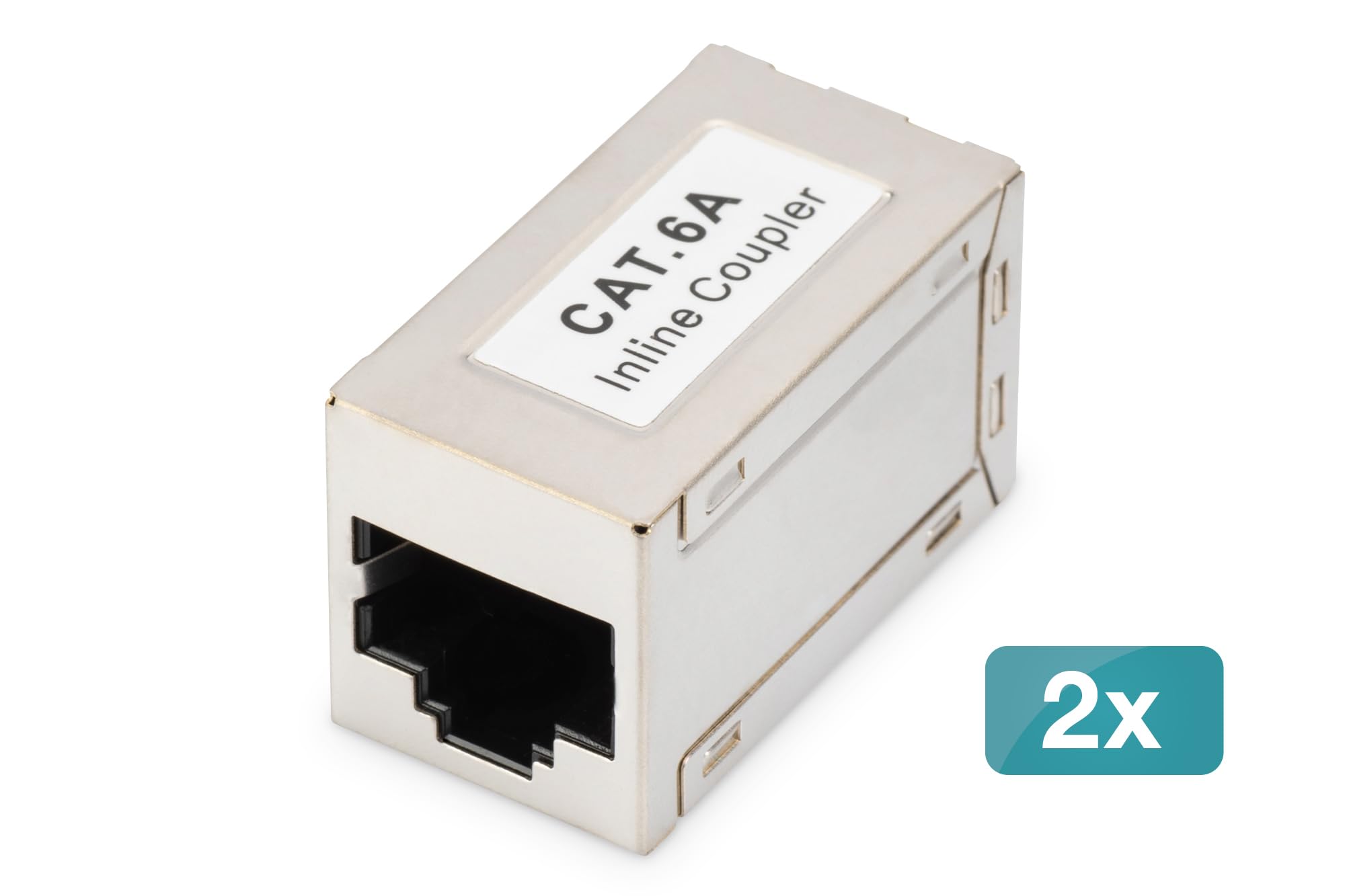 DIGITUS Łącznik RJ45 Cat 6A - 2 sztuki - Przedłużacz kabla LAN - Złącze kabla sieciowego Cat6A - Kompatybilny z PoE - Łącznik modułowy - Do przełącznika, DSL, modemu, routera, komputera - Srebrny