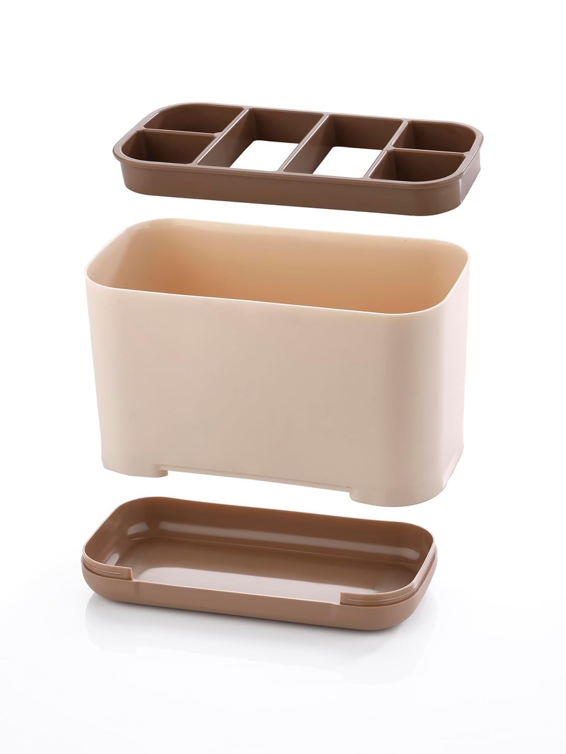 6-Compartment Kitchen Organizer Rack for Cutlery, Tools, Cosmetic, Desk, Stationery, and Sink Brushes - Toothbrush Storage Caddy Kitchen Accessories Items for Home (Ivory) (BROWN)