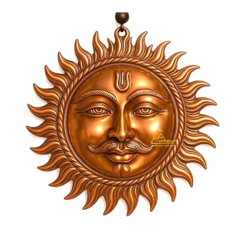 Image of Achleshwar Surya Dev Copper Wall Hanging - Sun Face Statue for Home Entrance & Office Decor | Vastu Puja Figurine for Positivity & Prosperity | Copper Sun God Wall Art 12 cm