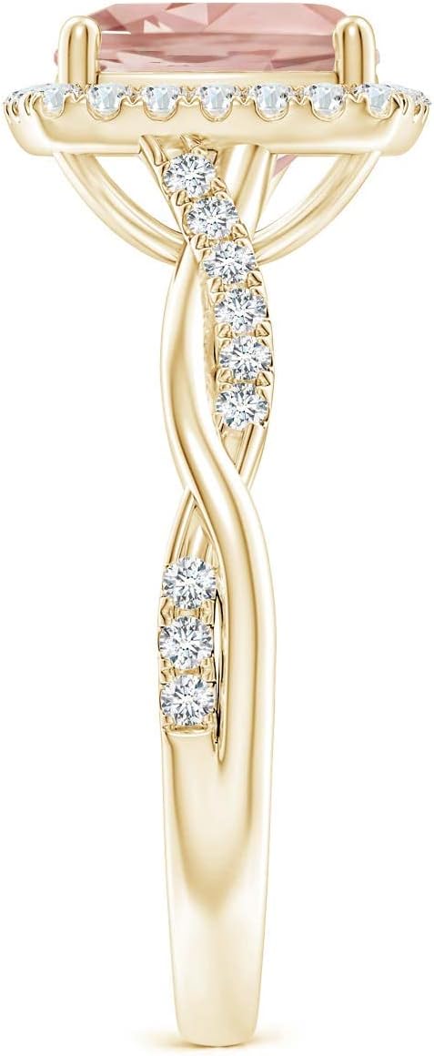 Angara Natural Morganite Engagement Ring for Women | Twisted Shank Cushion Morganite Halo Engagement Ring in Yellow Gold | April Birthday, Gemstone Jewelry Gift | AAA | 8mm | Ring Size- 9