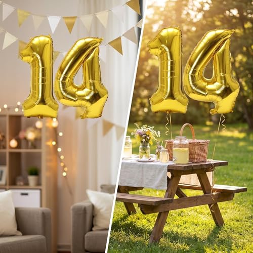 Image of YPSelected 32 Inch Large Foil Helium Number Balloon Birthday Wedding Party 0-9 (Gold, 4)