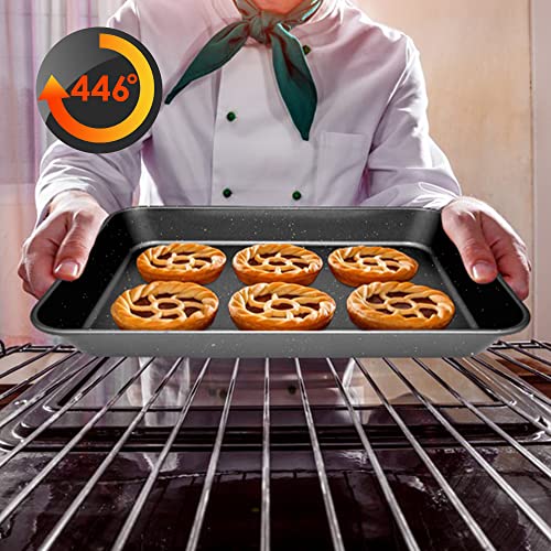 Gollense Deep Baking Pans Set Of 2 For Oven Nonstick Cookie Sheets Baking Trays,13.4"X9.4"X2",10.6"X8.7"X2" Rectangle Bakeware Set For Cake Lasagna Brownie Casserole Cookie (Black Granite) #TOP3