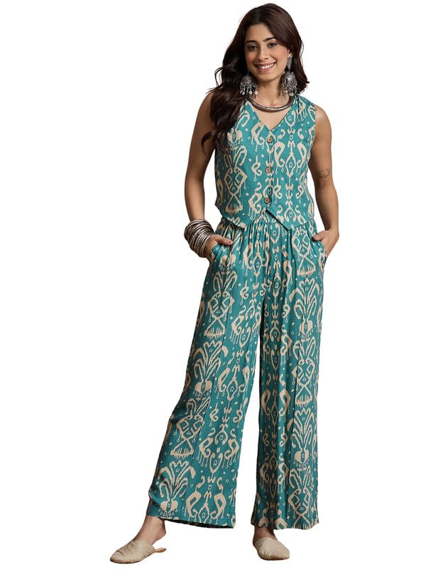 inweave TEAL DAMASK PRINT WAISTCOAT COORD-picture-15