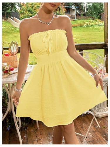 Image of Floerns Women's Vacation Strapless Tube Dress Ruffle Hem A Line Mini Dresses