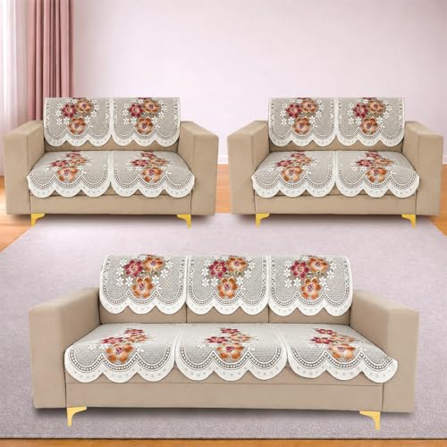 Image of Homerz Premium 'Surya Series' Sofa Cover | Stylish Sofa Protector | Net Fabric | Anti-Stain & Washable Slip Cover Exact Size Antislip (Exclusive Rust, 7 (3+2+2) Seater, Seat Cover with Backrest)