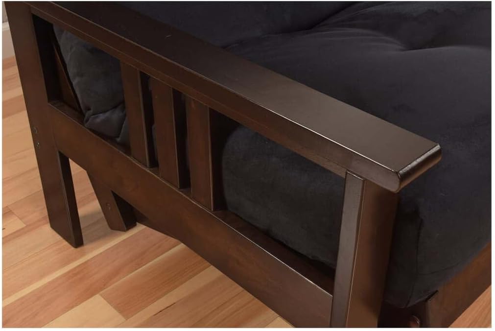 HomeStock Asian Allure Fusion Futon Wood Frame Classic Style with Mission Style Arms with Solid Pattern with Foldable Feature for Lounge Room with Tight Back Espresso/Full Frame Without Drawers