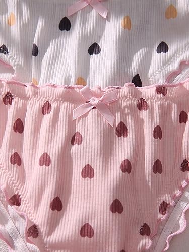 Shenhe 51169143167-M Women'S 3 Packs Underwear Heart Print Cute Panties Lettuce Trim Mid Rise Comfy Briefs Black White Pink M thumb #4