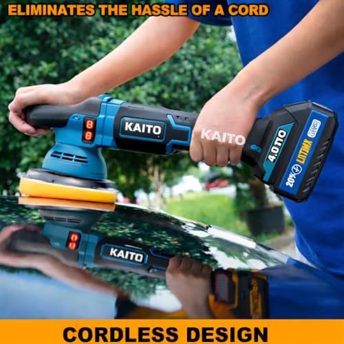 Image of KAITO 21V Cordless Car Polisher | Brushless Motor | 2000-4500 RPM Variable Speed | 150mm Pad | Dual 4.0Ah Batteries & Fast Charger | Professional Polishing Machine for Car, Bike & Wood