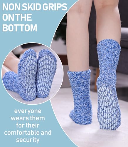 Image of Yebing Non Slip Hospital Socks for Women with Grips Fuzzy Cozy Anti Skid Slipper Socks Winter Warm Soft Fluffy Sleep Socks