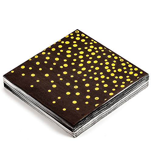 Duocute Black And Gold Party Supplies 150Pcs Golden Dot Paper Party Dinnerware Includes Paper Plates, Napkins, Knives, Forks, 12Oz Cups, Banner, For Graduation, Birthday, Cocktail Party, Serves 25 #TOP4