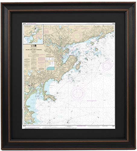 Framed Nautical Map 13275 : Salem and Lynn Harbors- Standard Size. Handmade in USA